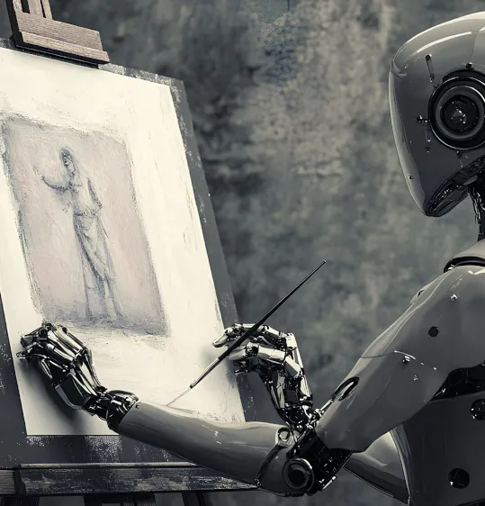 Robot drawing to represent email design automation and creativity